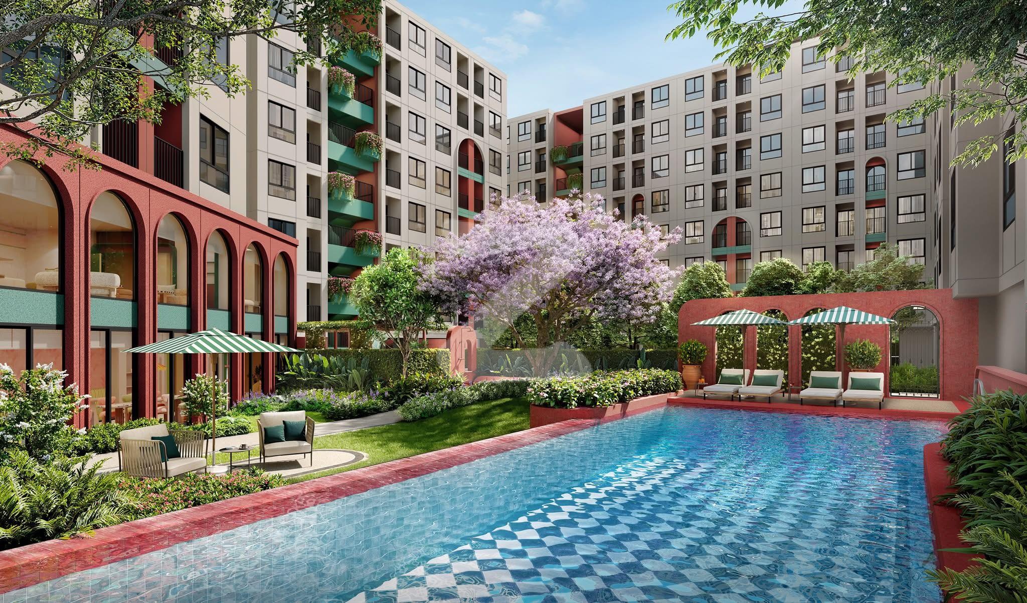 ภาพจำลอง สระว่ายน้ำและอาคารคอนโด ดีคอนโด วีเต พัทยา dCondo Vite Pattaya