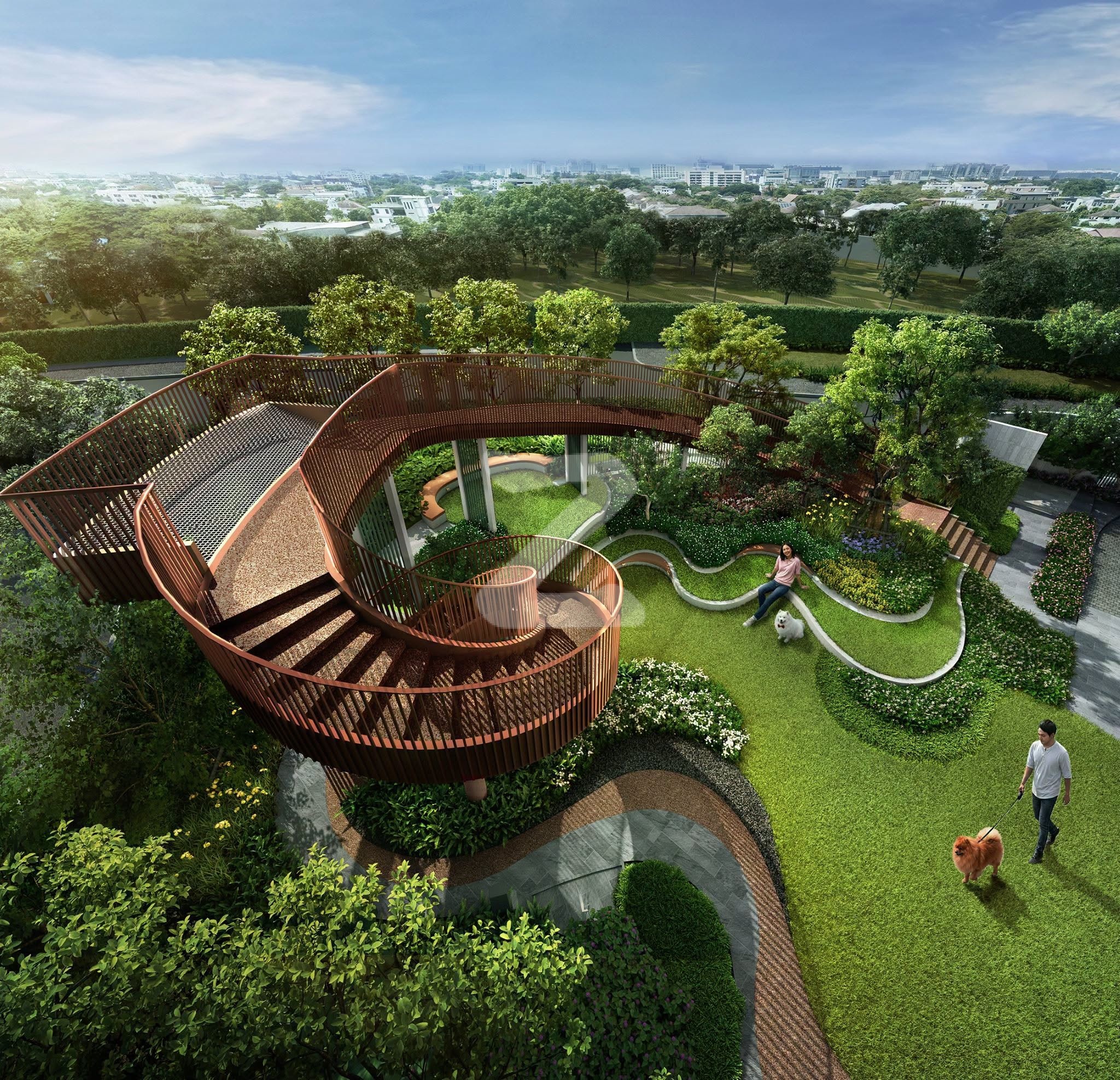 ภาพจำลอง สวนส่วนกลาง แอสปาย สาทร ตากสิน พรีว่า (มุมสูง)